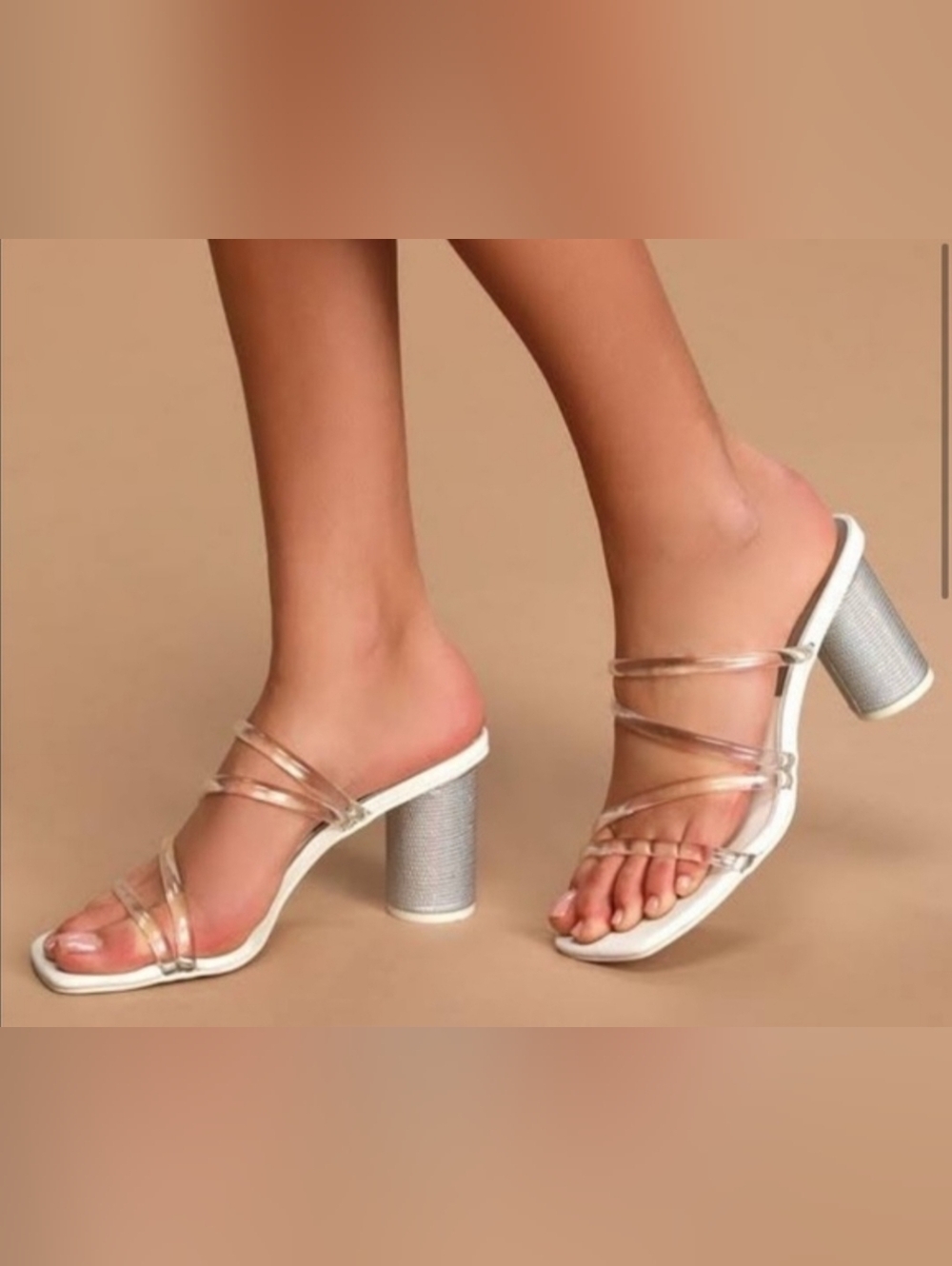 Dolce Vita White Slip-On Heeled Sandals with Clear Straps Sz 7.5